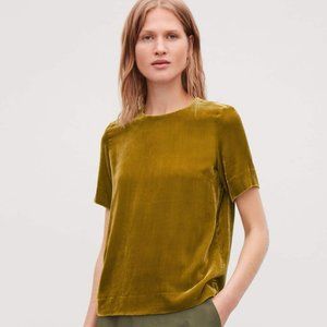 COS short sleeve velvet top gold yellow